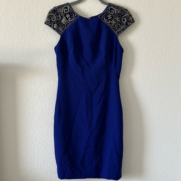 Badgley Mischka Beaded Cap Sleeve Dress - Picture 1 of 4